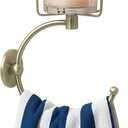 100% Solid Brass Hand Towel Holder for Bathroom Wall – Towel Ring with Candle Holder – Vintage Wall Candle Sconce Bathroom Decor – Antique Brass Towel Holder