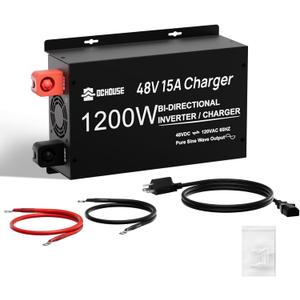 DC HOUSE 1200W Pure Sine Wave Inverter Charger, 48V DC to 110V/120V AC, 2-in-1 Inverter & 48V 15A Battery Charger, Dual AC Outlets, for Golf Cart Battery, Solar, Home Backup & Off-Grid Power