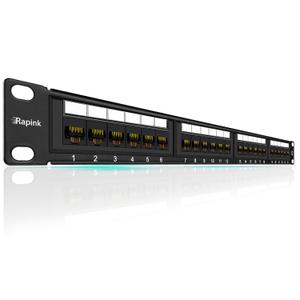 Rapink Patch Panel 24 Port Cat6 10G Support, Network Panel UTP 19-Inch, Wallmount or Rackmount 1U Ethernet Patch Panel Punch Down Block for Cat6, Cat5e, Cat5 Cabling (24Port)