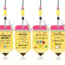 Geyoga 4 Pcs Teacher Lanyard with ID Holder Bulk Back to School Gifts Retractable ID Badge Holder with Wood Bead Decor for Office First Day of School Year Teacher Gifts(Pencil)