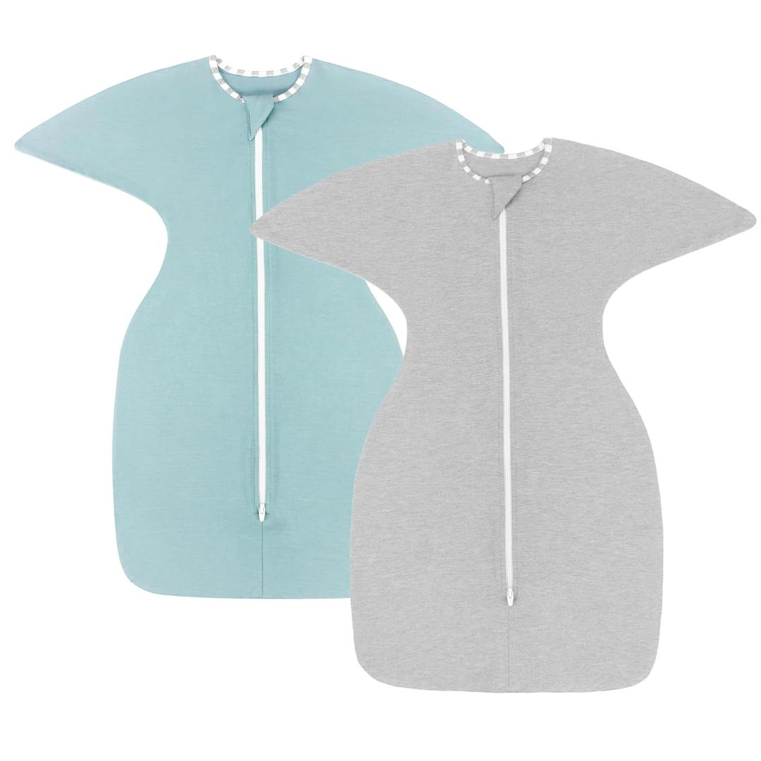 PuppyPaws Baby Sleep Sack 2-Pack Set, Transitional Swaddle, Sleep Sack 9-15 Months, Wearable Blanket Baby with 2-Way Zipper Summer, 95% Rayon derived from Bamboo, 5% Spandex (XL / 9-15 Months, Blue&grey)