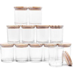 Thick Candle Jars for Making Candles 12 Pcs, 7 OZ Empty Jars with Wood Lids for Candle Making, Sample Container, Clear