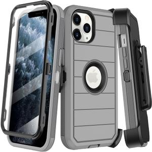 for iPhone 11 Pro Case with Belt Clip Holster,Built-in Screen Protector,Heavy Duty Shockproof Drop Protection Military Grade Rugged Durable Phone Cover for Apple iPhone 11 Pro 5.8" (Gray)