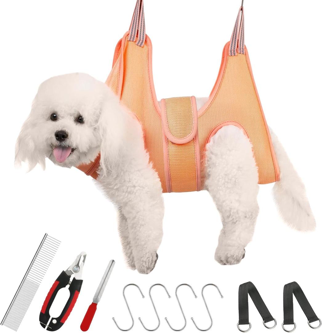 Guzekier Pet Dog Grooming Hammock Harness for Cats & Dogs, Dog Sling for Grooming, Dog Hammock Restraint Bag with Nail Clippers/Trimmer, Nail File, Pet Comb,Ear/Eye Care (S, Weight12-25LB)