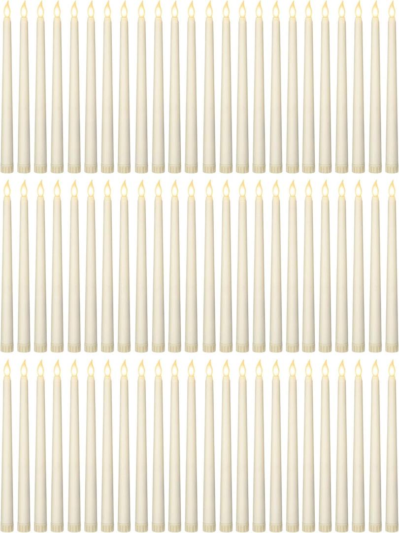Treela 72 Pcs Flameless LED Taper Candles Battery Operated Candles Bulk 11 Inch Flickering Fake Candlesticks with Warm Light for Valentines Day Church Wedding Party Battery Not Included(Classic,Ivory)