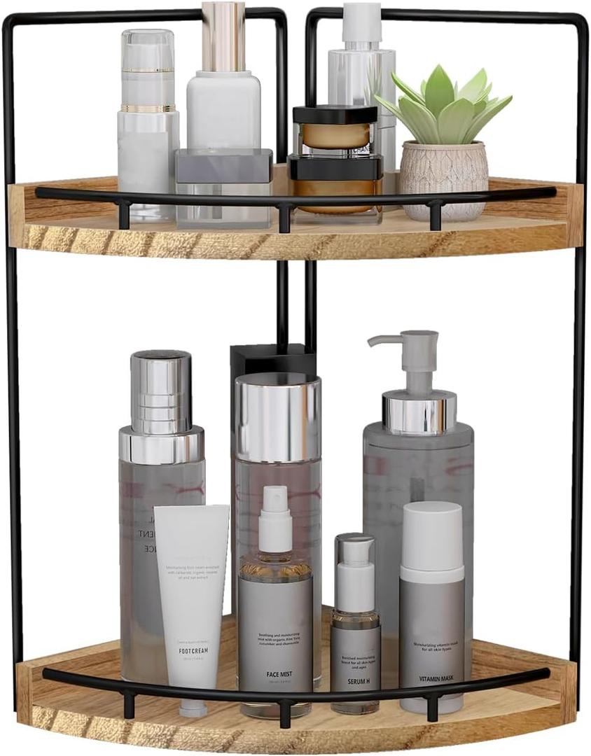 Dorhors 2-Tier Bathroom Counter Organizer,Vanity Counter Corner Shelf, Skincare, Wood Countertop Bathroom Storage and Organization for Kitchen (Brown)