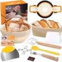 Banneton Basket Set of 2, 10" Oval & 9.7" Round Banneton Bread Proofing Basket with Liners, Bread Lame, Silicone Baking Mat, Danish Whisk, Brush, Proofing Bowls Sourdough Starter Kit Tools