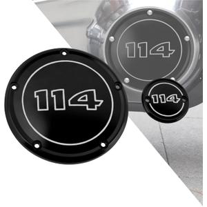 HDBUBALUS Motorcycle CNC 5 Holes Derby Cover Timer Timing Cover for Harley Softail 114 117 Street Bob Fat Bob Low Rider Fat Boy Heritage Classic Breakout (Black w/White Number)