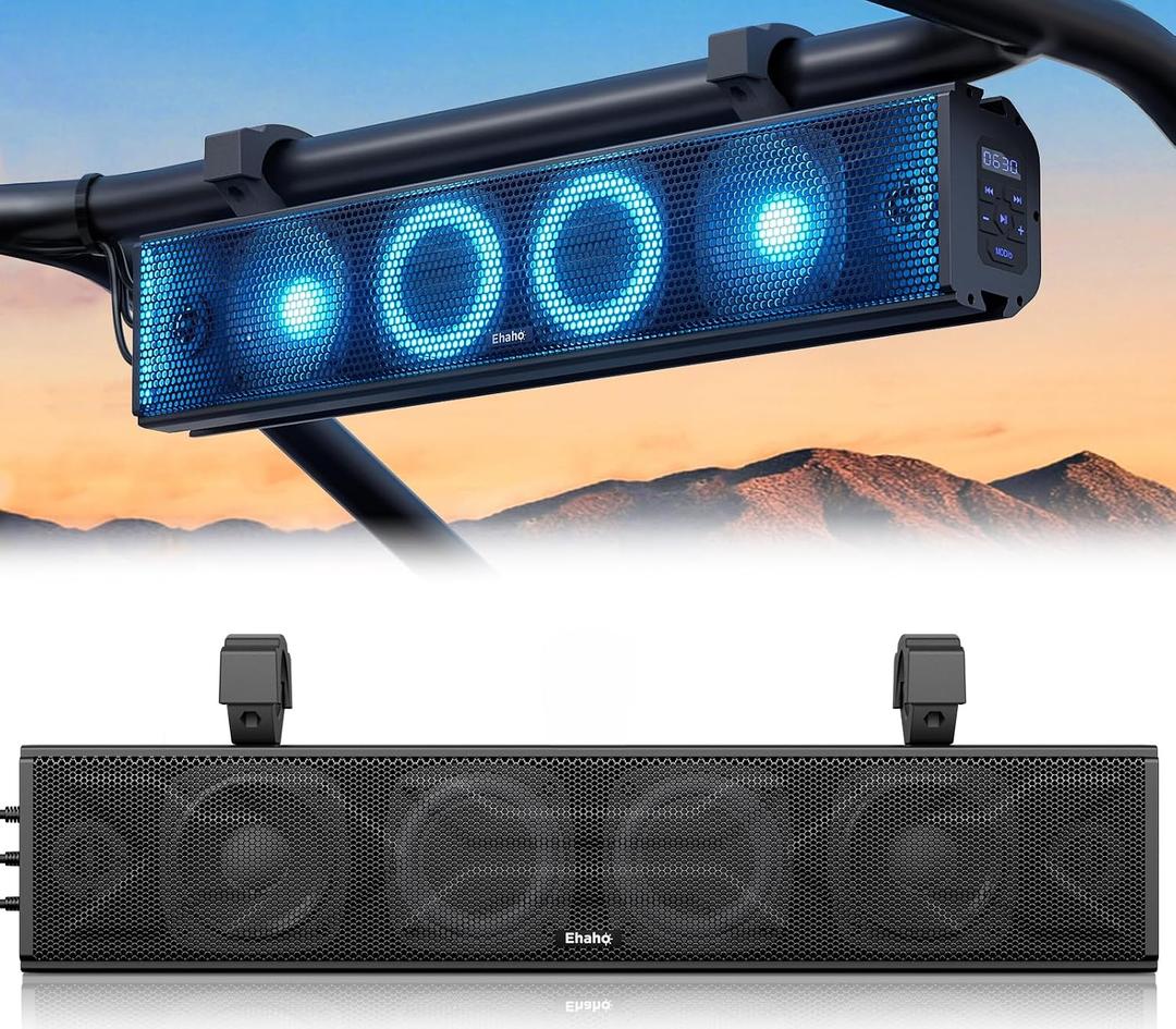 Ehaho 25 Inch UTV Sound Bar, ATV SoundBar Bluetooth with RGB Lighting, IP66 Waterproof Golf Cart Sound Bar, Amplified Powersports SXS SoundBar, UTV Speakers Compatible with Polaris RZR Can-Am