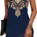 Floral Printed Summer Dresses A-Line Elegant Dress Womens Vintage Sleeveless Beach Sundress, XL, Royalblue