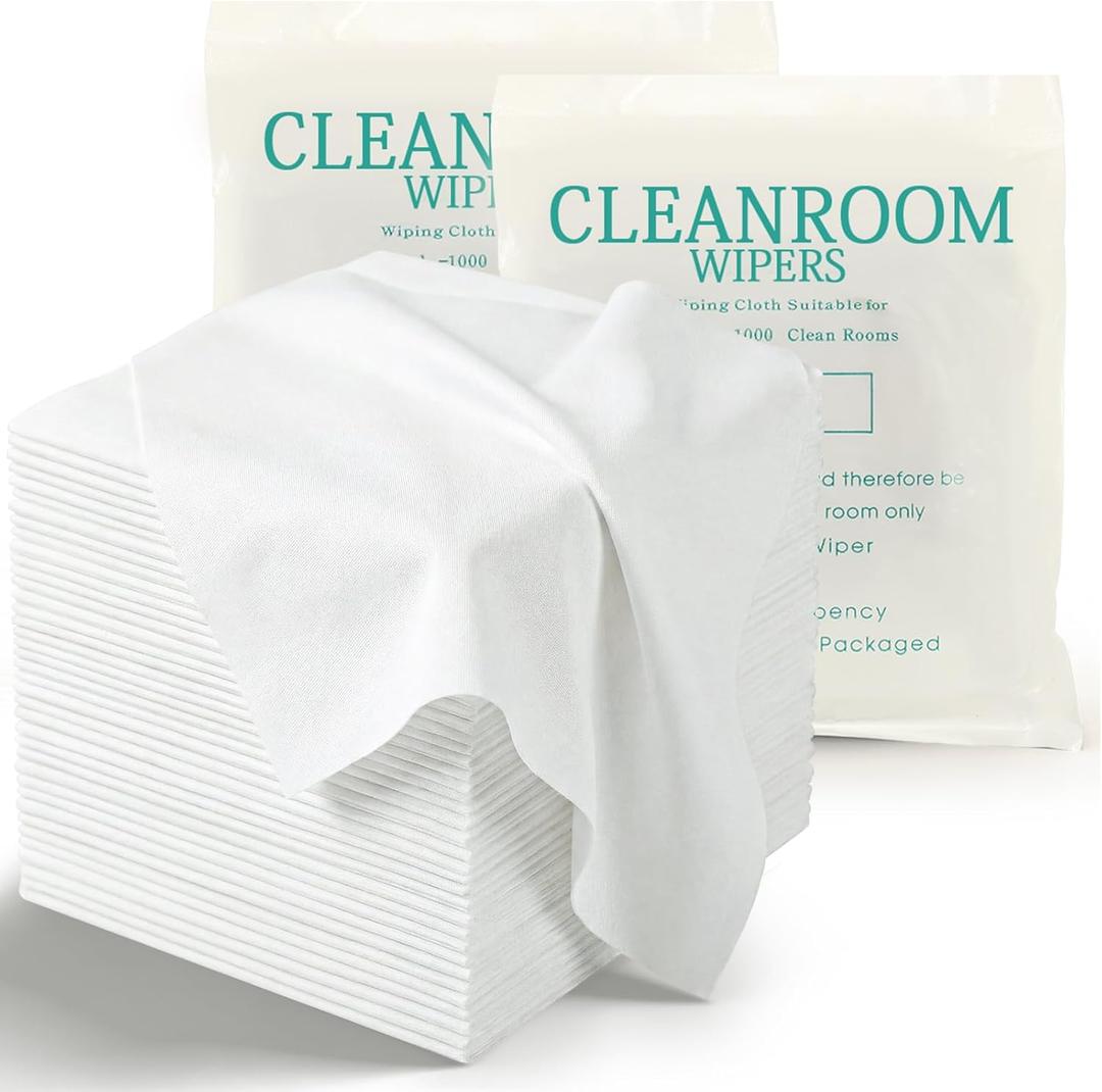 100 Pcs Cleanroom Cloth Wipes Microfiber Lint Free Cloth Disposable Clean Cloths Laser Sealed Edge for Lab Semiconductor Industries and Printing (9 x 9 Inches)