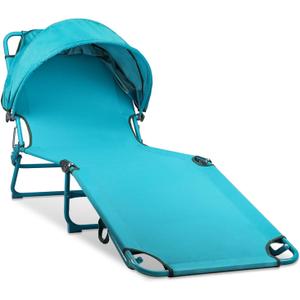 Colorsoul Tanning Chair with Sun Canopy,Adjustable 4-Position Beach Lounge Chair for Adults,Heavy Duty Folding Outdoor Lounge Chair,for Patio Poolside Sunbathing,UPF 50+,300 LBS,Blue, 79 inches x 22 inches x 10.26 inches