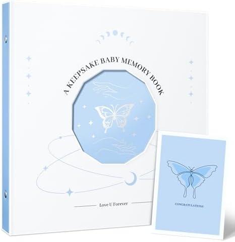 Tivellary Baby Memory Book - Gender Neutral Baby Book Keepsake with Silver Foil Design, Baby Photo Album for First 5 Years, Baby Books for Baby Shower, Pregnant Mom Gifts, 10" x 10", Set of 2