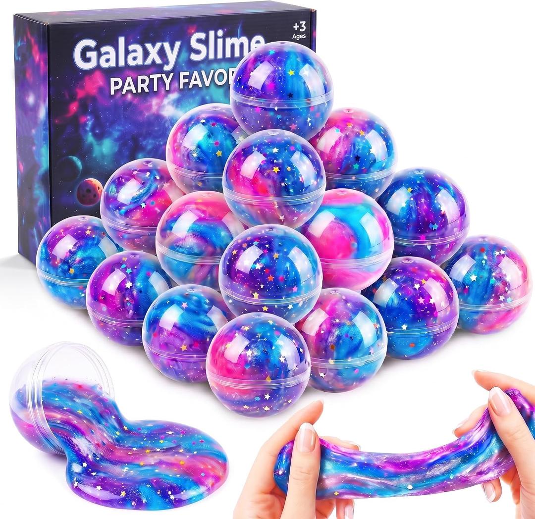 24 Pack Galaxy Slime Ball Party Favors – Stretchy, Non-Sticky, Mess-Free, Stress-Relieving & Safe – Perfect, Classroom Rewards, Party Supplies Christmas