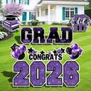 Graduation Yard Signs Class of 2026 Decorations, 11PCS Purple Black Congrats Grad 2026 Lawn Sign Large Yard Decor with Stakes for Outdoor Senior High School College Garden Prom Send Off Party Supplies, L - Star Style