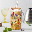 2 x 1 Pc Color Changing Christmas Cup with Lid, 18 Oz Christmas Gifts Cute Glass Cups, Coffee Cups Drinking Glasses Reusable Travel Coffee Mug for Xmas Party Gift