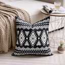 Boho Throw Pillow Covers Black 18x18 Set of 2 Square Neutral White Accent Farmhouse Pillowcase Double Sided Pattern Vintage Antique Ethnic Decor Pillow Case for Sofa, Couch, Living Room