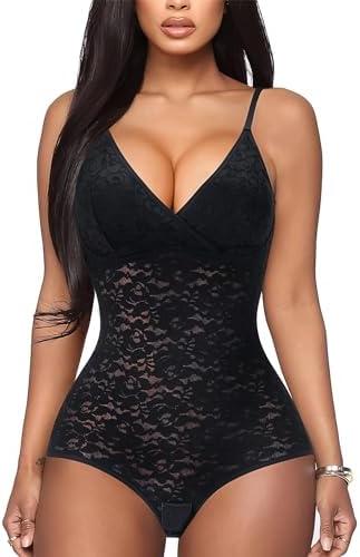 BRABIC Lace Bodysuit for Women Tummy Control Shapewear Sleeveless Tops V-Neck Backless Camisole Jumpsuit Shaper M