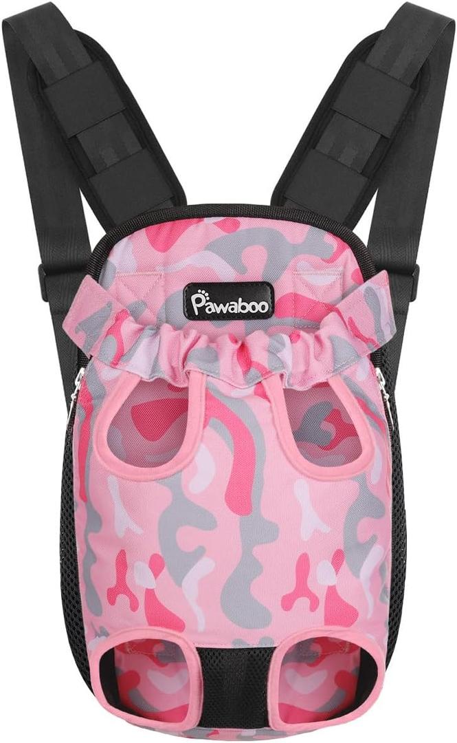 Pawaboo Pet Carrier Backpack, Adjustable Pet Front Cat Dog Carrier Backpack Travel Bag, Legs Out, Easy-Fit for Traveling Hiking Camping for Small Medium Dogs, Medium Size, Pink Camouflage