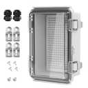 LeMotech Electrical Box, IP67 Waterproof Hinged Clear Cover Stainless Steel Latch Junction Box, ABS Plastic Electrical Enclosure with Mounting Plate,Wall Brackets, Cable Glands,5.9"x3.9"x2.8",Grey