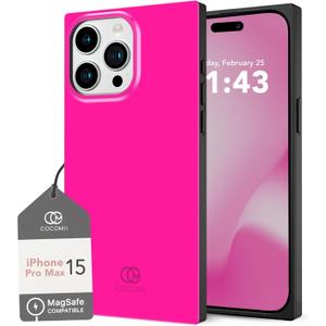 Cocomii - Rectangle Case Compatible with iPhone 15 Pro Max - Compatible with MagSafe, Solid Color, Fashionable Hues, Glossy, Magnetic Phone Case for iPhone 15 Pro Max 6.7 inch, Neon Pink