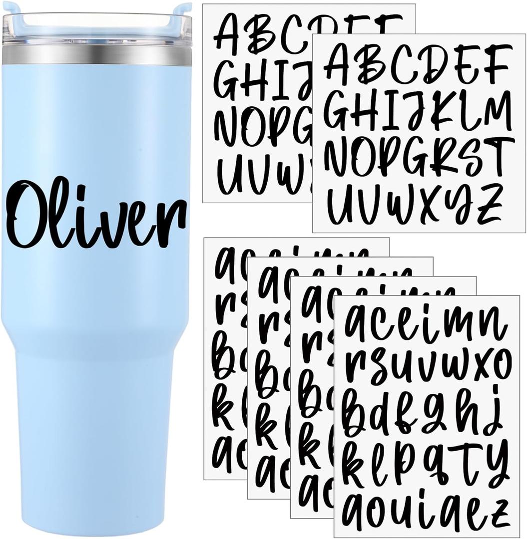 Humyoun 6 Sheets UV DTF Cup Wrap Name Stickers for Water Bottles Waterproof Custom Vinyl Decals Personalized Lettering Gift Stickers for 14-40oz Tumbler Cups Mugs DIY Craft (Black)