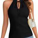 Vrtige Women's Halter Neck Sleeveless Tie Knot Slim Fit Sexy Cami Tank Top L