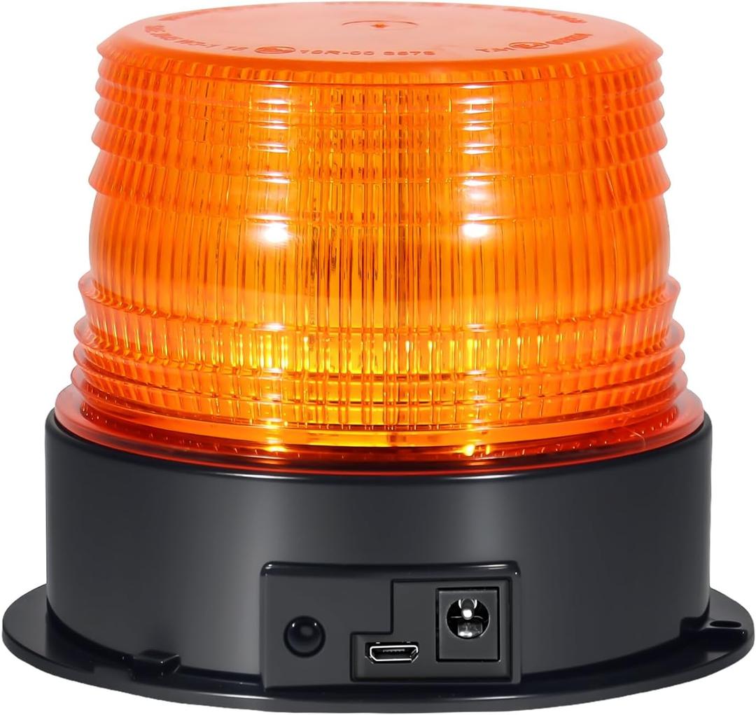 AnTom Magnetic Wireless Beacon Light, Rechargeable Emergency Flashing Warning Battery Operated Strobe Lights for Truck Vehicle, with 12-24v Cigarette Lighter Plug, Amber