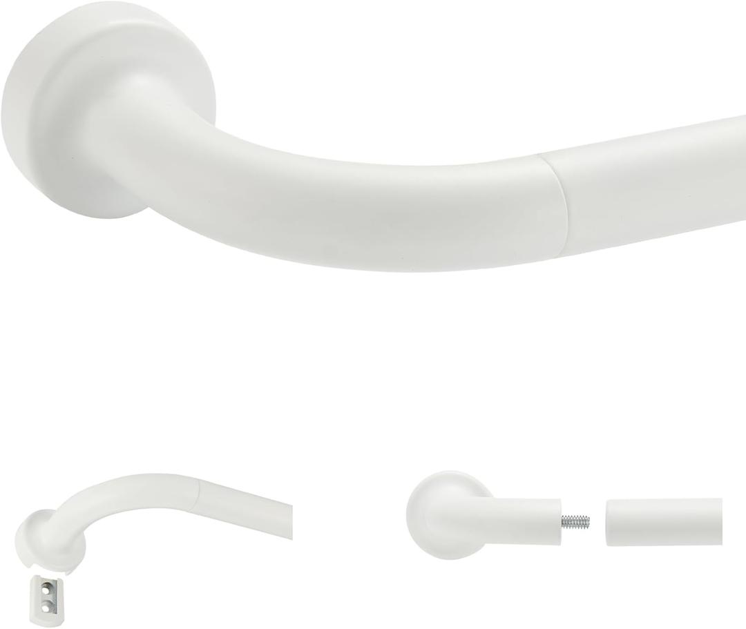 Matte White Disc Curtain Rods, 28-48 Inches Window Curtain Rod,Adjustable Room Darkening Curtain Rod with Aluminum Finials and Brackets,Wrap Around Design