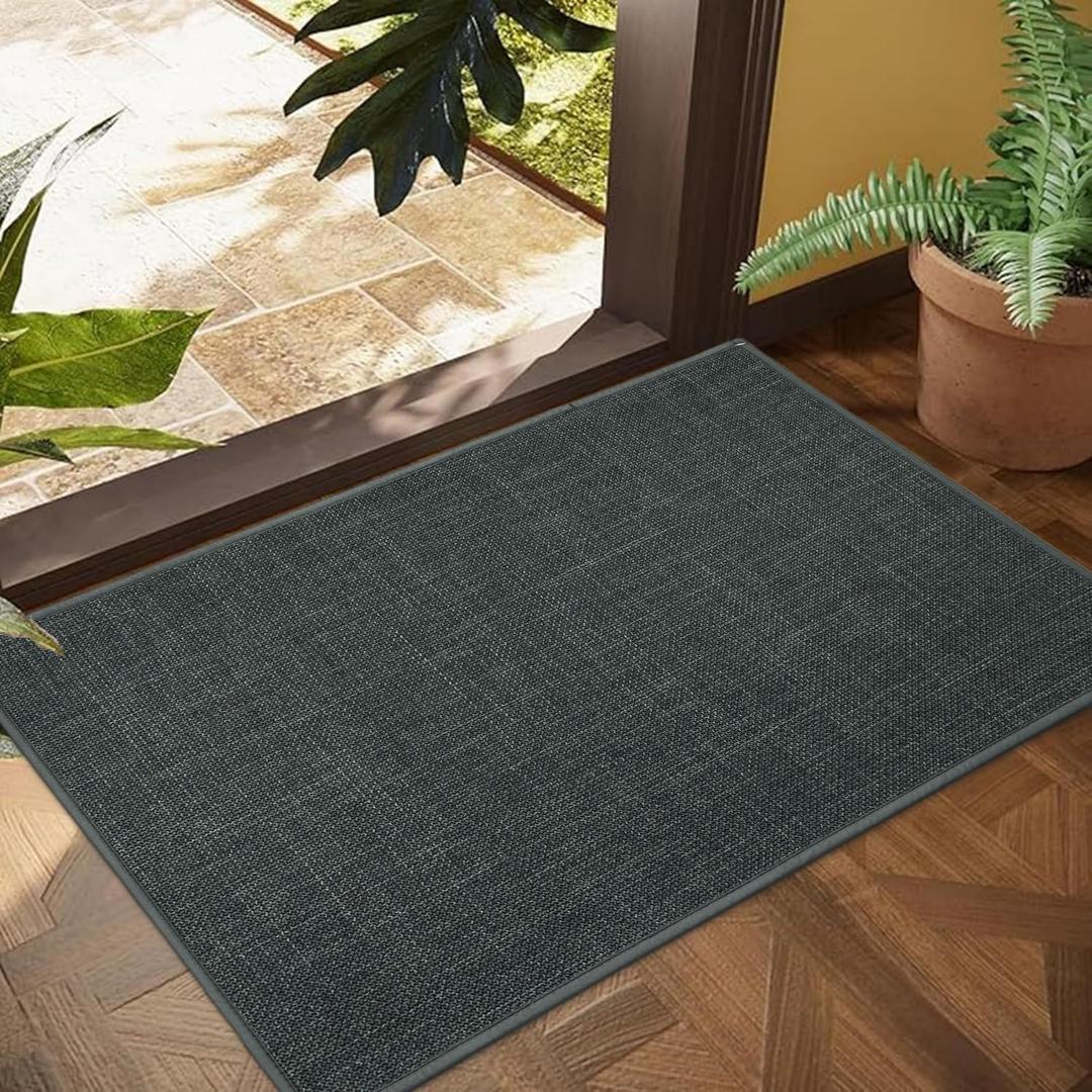 Ultra Thin Indoor Door Mat, Low-Profile Door Mats Indoor Entrance, Non-Slip Natural Rubber Backing Doormat, Washable Entryway Doormats, Fade Resistant Dirt Trapper for Kitchen, 17''x29'', Grey (Square Binding Corners(dark Grey))