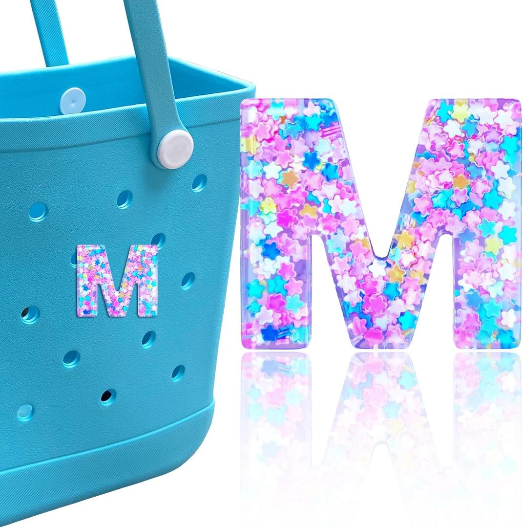 Letter Charms for Bogg Bag, Alphabet Pink Star Sequin Lettering Accessories Charms for Bogg and Simply Southern Bag, Insert Decorative Letters Charm for Handbag Beach Tote Bag.