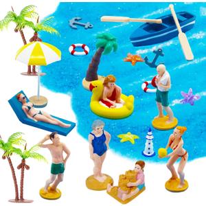 Warmtree 22PCS Beach Mini House Decoration Ocean Diorama Kit for DIY Beach Pool Cake Decorations Miniature Garden Summer Beach Swimming Party Favor Supplies, Small