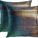 Emvency Set of 2 Throw Pillow Covers Vintage Abstract Teal White and Blue Messy Rust Painting Decorative Pillow Cases Home Decor Standard Square 18x18 Inches Pillowcases