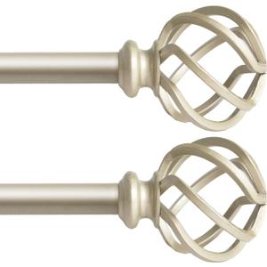Drapery Window Curtain Rod,3/4" Diameter Single Curtain Rod with Twisted Cage Finials,Adjustable Length from 48" to 86", Satin Gold Nickel, 2 Pack