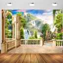 BELECO 7x5ft Fabric Beautiful Garden Terrace View of Mountain Waterfall Backdrop Picturesque Green Mountain Trees Cascade of Waterfalls Columns Arch Landscape Background Wall Mural Photo Studio PropsBELECO 7x5ft Fabric Beautiful Garden Terrace View of Mountain Waterfall Backdrop Picturesque Green Mountain Trees Cascade of Waterfalls Columns Arch Landscape Background Wall Mural Photo Studio Props (A16444)
