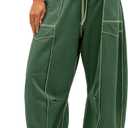 Yanekop Women's Baggy Wide Leg Palazzo Pants (Medium, Dark Green)