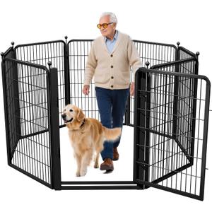 Dog Playpen, 40 inch 8 Panels Dog Fence with Extra Wide Gate, No-Tripped Pet Playpen Rustproof Dog Pen Indoor Puppy Playpen for Temporary Containment, Portable Pet Fence for RV Camping