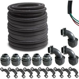 (1/2" Dia * 100 Feet) Yariwiz Black Special Extra Flexible Electrical Conduit Liquid Tight PVC Conduit Kit with 5 PCS Coupling, 5 PCS Elbow and 10 PCS Strap, Sealtight Seal Flex Liquidtight Wire