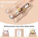 chunmo 32 oz Glass Water Bottles with 2 Lids-Handle Spout Lid & Straw Lid, 1 Liter Motivational Borosilicate Water Bottle with Time Marker and Silicone Sleeve,Leakproof-Amber-1 Pack