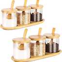 Condiment Containers with lids 6 pack Seasoning Box Condiment Pots Jars with Spoons Container for Spice Salt Sugar Cruet (bamboo 2set)