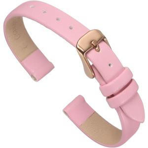 uxcell Multi-sizes Genuine Leather Band, Flat Thin Elegant Leather Watch Strap for Men and Women (10mm, Pink/Rose Gold)