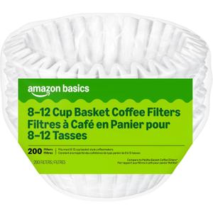 Amazon Basics Basket Coffee Filters for 8-12 Cup Coffee Makers, White, Compostable, 200 Count