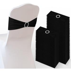 Tudomro 80 Pcs Spandex Chair Sashes, Stretch Ties Bows with Buckle Slider Elastic Bows Chair Cover Bands for Wedding Party Universal Reception Ceremony Banquet Decoration(Black)