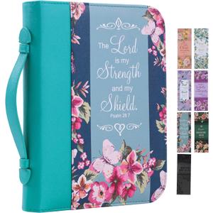Bible Cover Case for Women PU Leather Woman Book Carrying Bag Bible Study Sipples Accessories with 7pcs Paper Bookmark Journaling Kit Christian Gifts