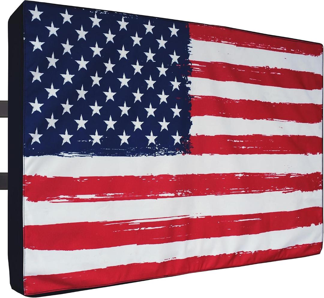 Outdoor TV Cover 70 - 75 inch - WITH ZIPPER, Weatherproof and Waterproof 360 degrees protection, 600D Heavy Duty Fabric American Flag