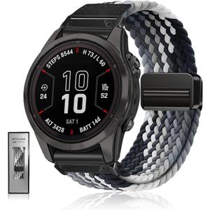Yeahxing Quickfit-22mm Watch-Bands for Garmin-Fenix 8/7/6/5-Band - Magnetic Clasp Stretchy Braided Replacement Strap for Garmin Fenix-8 47mm/Fenix-7 Pro/Fenix-5 Plus/Fenix-6 Pro(Black Chocolate)