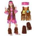 Morph 70s Outfits For Girls, Girl Hippie Costume, 60s Outfits For Girls, Hippie Costume For Kids, Kid Disco Outfit, Pink, XXL