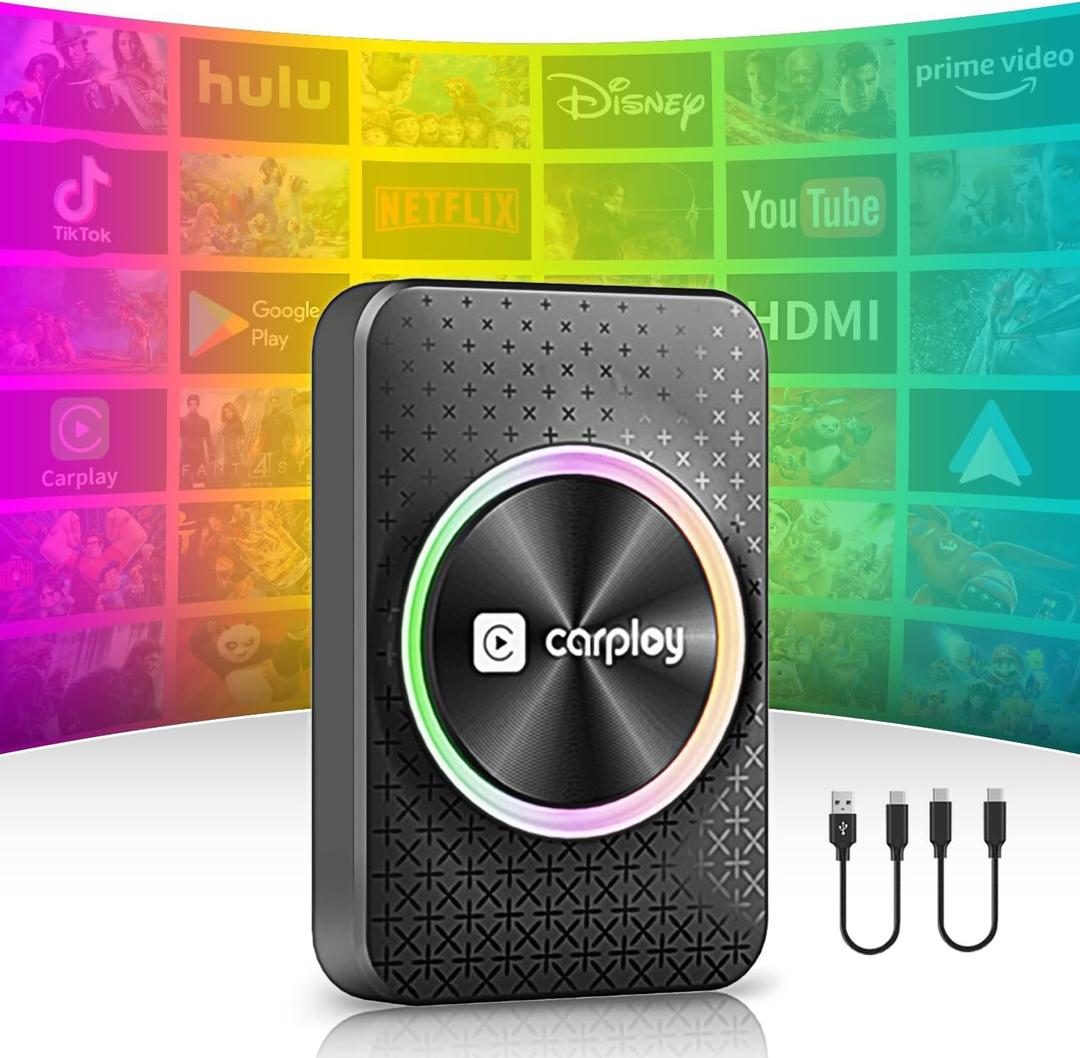 Wireless CarPlay Adapter Magic Box,Streams Netflix YouTube TikTok HDMI Output Dual-Band WiFi 4K Video Support Compatible with OEM Wired CarPlay & Android Auto (4GB RAM+32GB ROM)