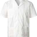 VATPAVE Mens Short Sleeve Button Down Cuban Guayabera Shirts Large