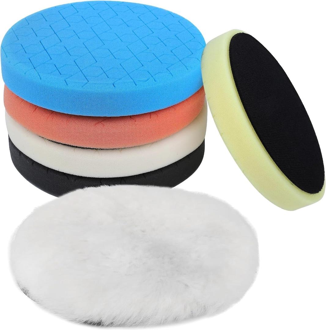 IPELY 6 Pcs 5 Inch Buffing Pads, Polishing Pads 5.5 Inch 140 mm Face for 5 Inch 125mm Base Plate Compounds, Buffer Pads for Polishing and Waxing